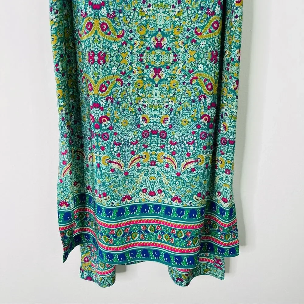 Anthropologie Maeve green pink silk floral boho strappy button tunic top 6 - Picture 3 of 11